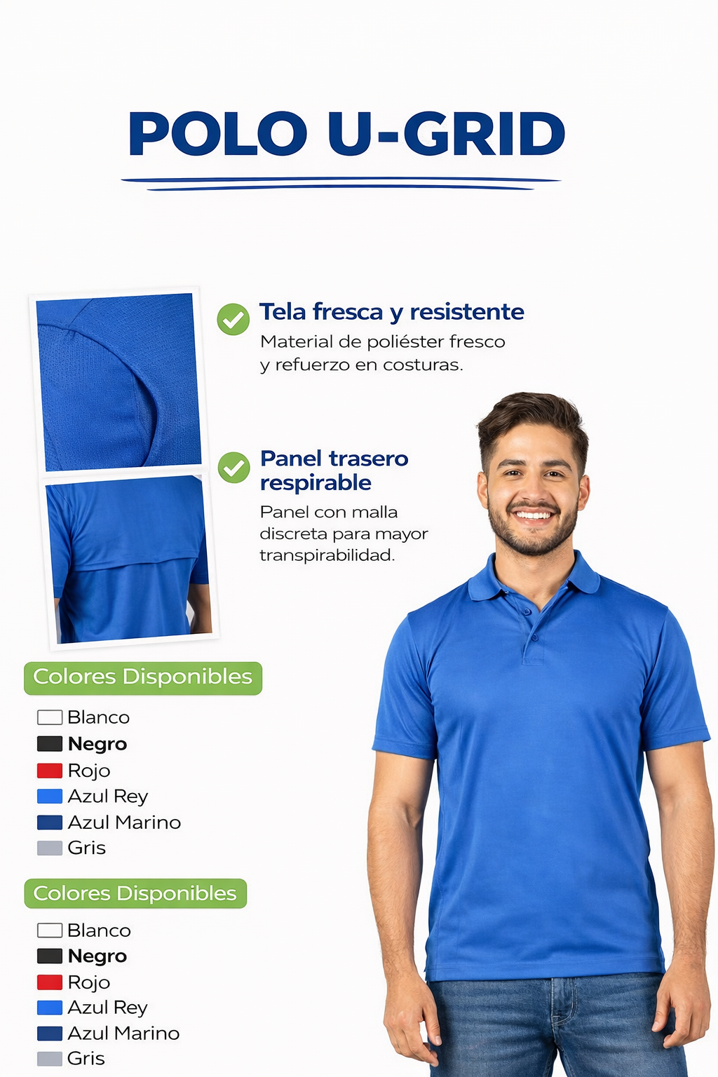 Camiseta Polo U-Grid para uniformes administrativos y de oficina